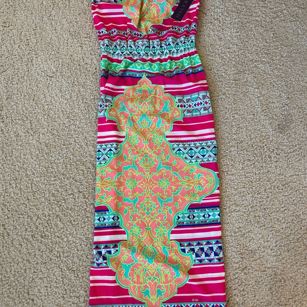 Hale Bob strapless silk maxi with slits on both sides up to knee. Stunning